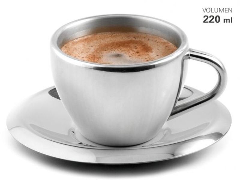 Kaffekopp m/asjett i st&aring;l, dobbeltvegget, 220ml fra WEIS